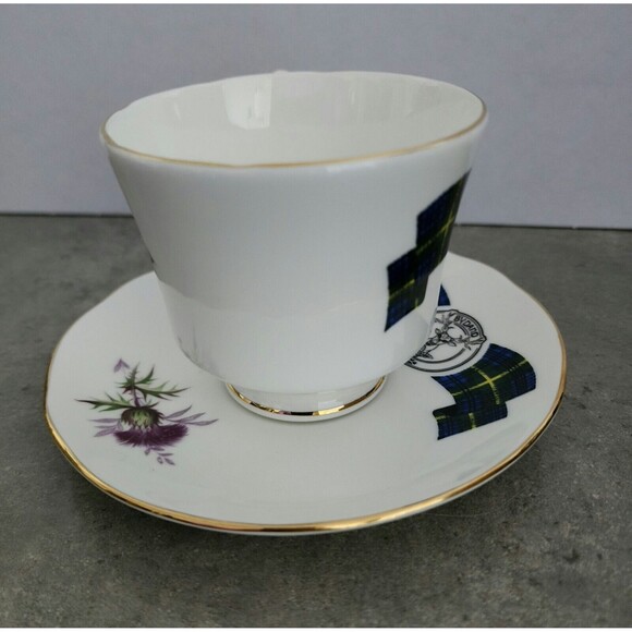 Duchess Bone China Cup & Saucer Scottish Tartan Gordon Clan England Blue Green - Picture 5 of 9